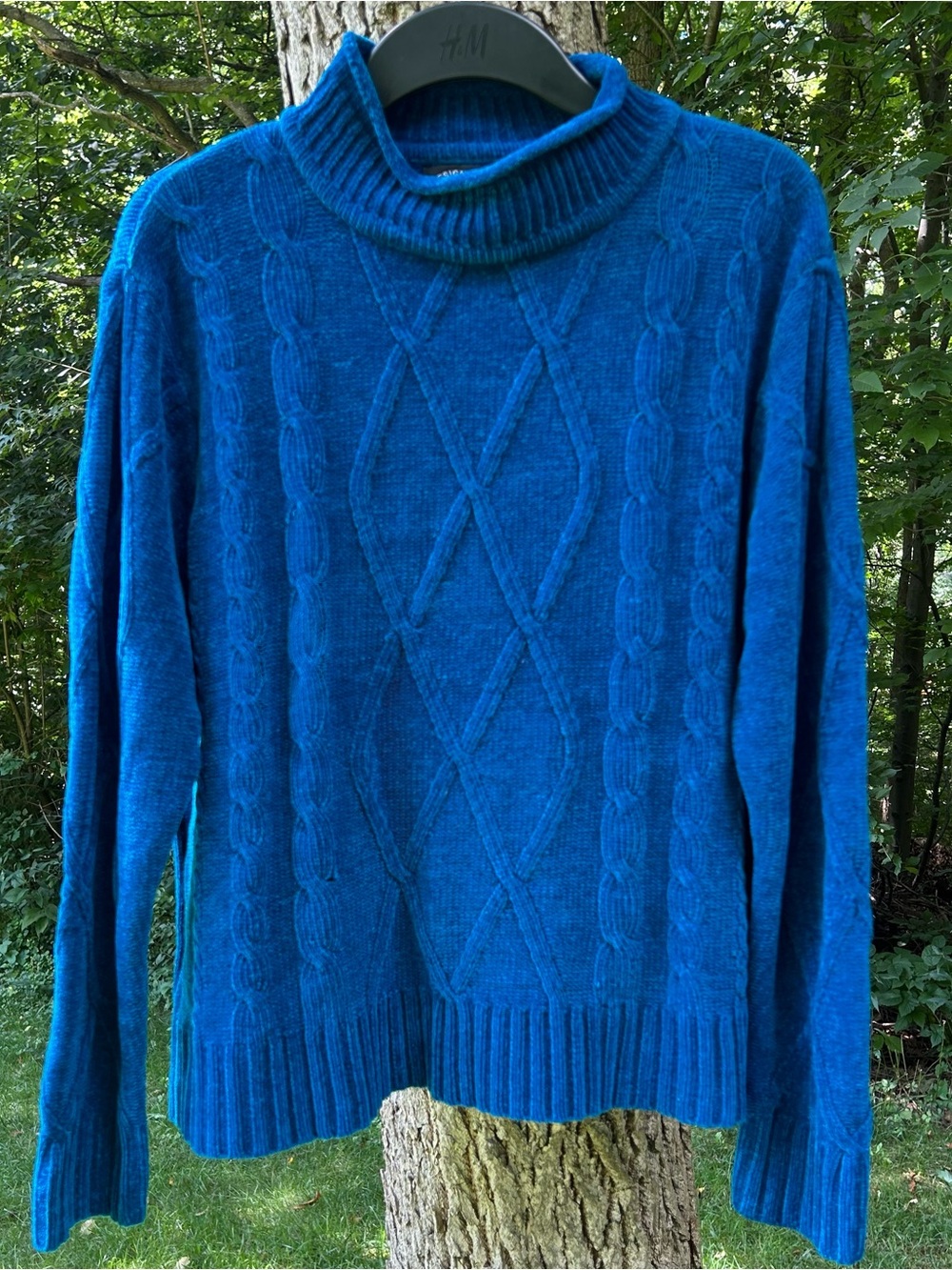 Vintage 90s Designers Studio Originals Blue Chenille Cable Knit Sweater